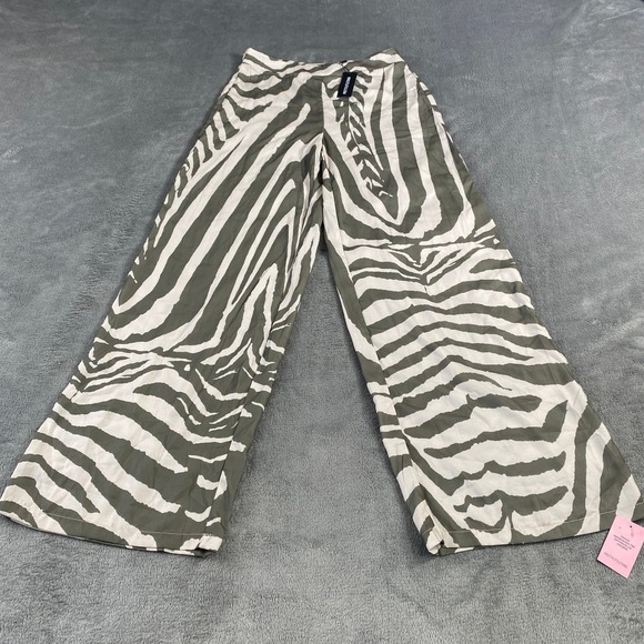 PrettyLittleThing Pants - PrettyLittleThing Zebra Print Oversized Wide Leg High Waist Boho Trousers Sz 4‎